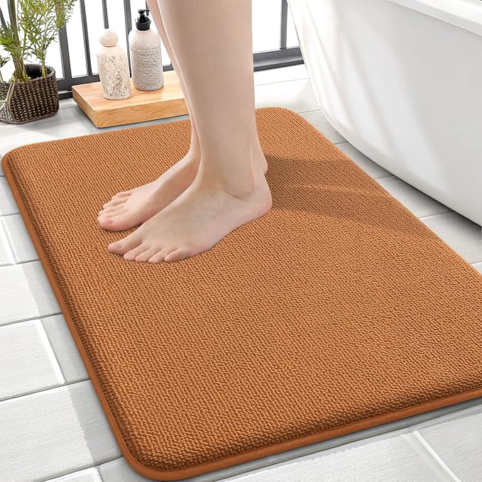 OLANLY Thick Memory Foam Small Bathroom Rug 24x16, Absorbent Bath Mat, Clay | Soft Quick Dry Bath Mat Rugs, Non-Slip, Machine Washable Mat for Bathroom Floor, Tub and Shower, Home Decor Accessories