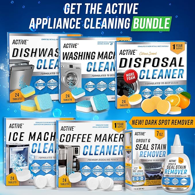 ACTIVE Automatic Toilet Bowl Cleaner and Washing Machine Cleaner - Includes 12ct Toilet Bowl Cleaning Tablets and 24ct Washer Cleaning Tablets