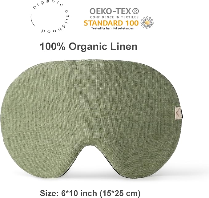 2-Pack Linen Eye Sleep Mask Oversized for Sleeping • Organic Oeko-TEX Standard • Blackout Eye Shade Cover • Adjustable Strap • Breathable Travel Meditation Essential •Gift idea Woman Man (Sage+Natur)