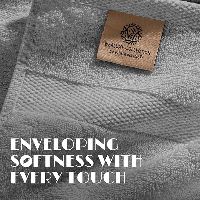 White Classic Light Gray Washcloths Set for Body and Face Towel, Cotton Wash Cloths Bulk 12 Pack, Spa Fingertip Wash Clothes 12x12 Inch, Soft Absorbent Gym Towels