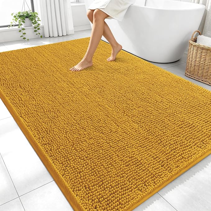 OLANLY Large Bathroom Rugs 70x46, Soft Absorbent Chenille Bath Rugs, Rubber Backing Quick Dry, Machine Washable Bath Mats for Bathroom Floor, Tub and Shower, Home Decor Accessories, Golden Yellow