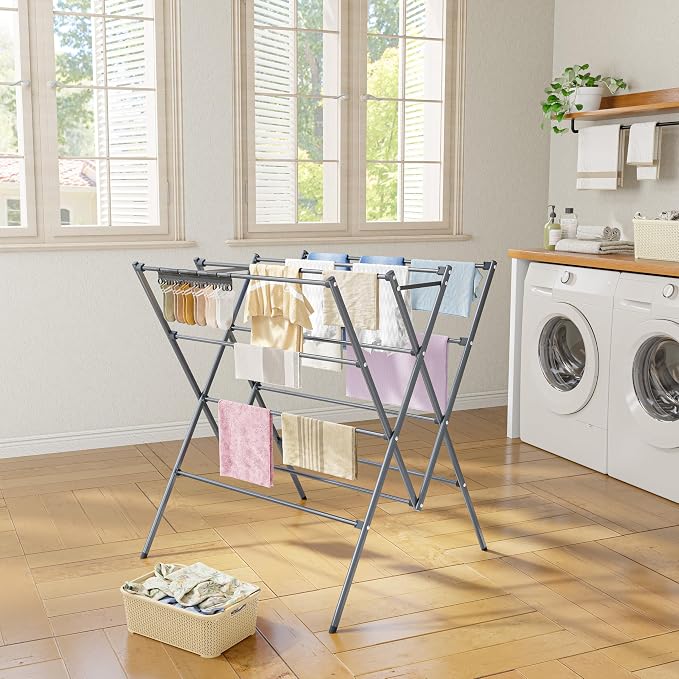HOMIDEC Drying Rack Clothing,Large 12 Drying Poles with Sock Clips Clothes Drying Rack,Foldable Portable Laundry Drying Rack for Air Drying Clothing,Towels,Delicate Eac,Indoor Outdoor Use.Silver