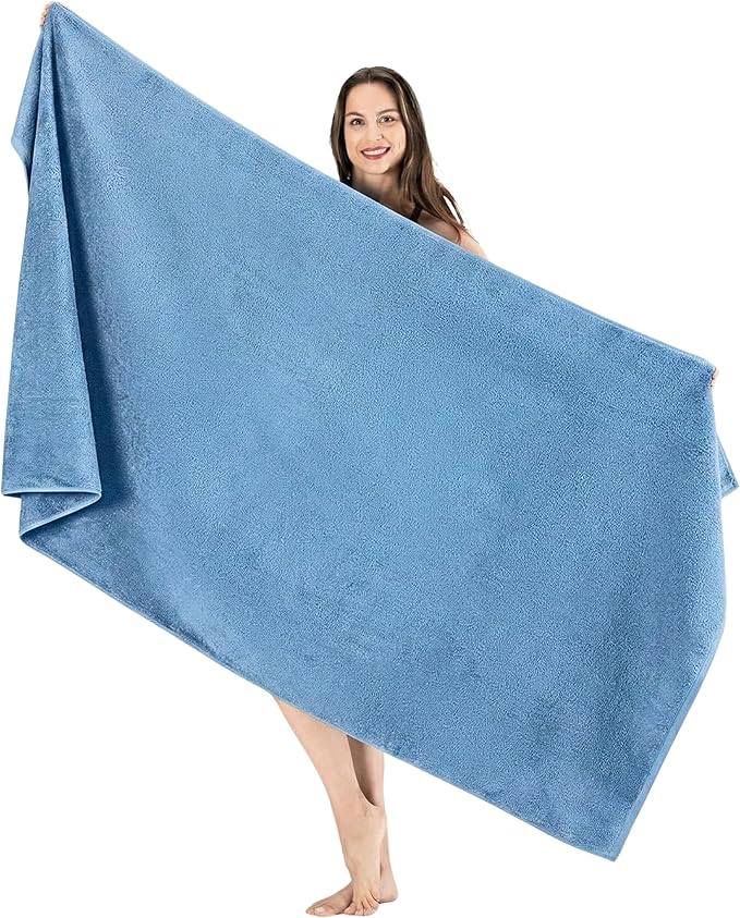 SALBAKOS Luxury 100% Turkish Cotton Bath Sheet 40x80 inch (1-Piece, Blue) | Extra Large Jumbo Oversized Bathroom and Beach Towel, Super Soft Highly Absorbent Thick Premium Hotel Quality, Made in Turkey