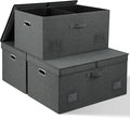 Graciadeco 75 Quarts Extra Large Decorative Storage Bins with Lids, 3 Packs Dark Gray Collapsible Storage Bins with Lids, Stackable Storage Bins Decorative Box Storage With Lid Extra Large