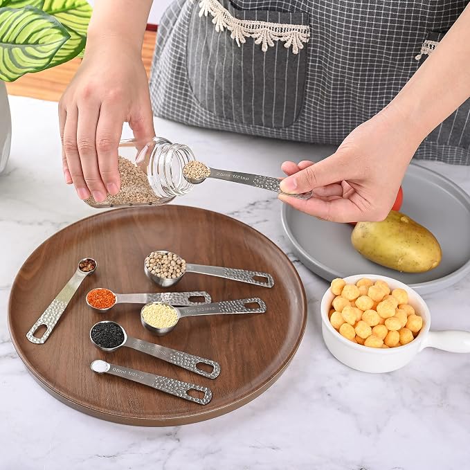 Measuring Cups and Spoons Set 14, 18/8 Stainless Steel Measuring Cups and Spoons Set for Baking & Kitchen, Metric & US Measure 6 Cups & 7 Spoons with Leveler