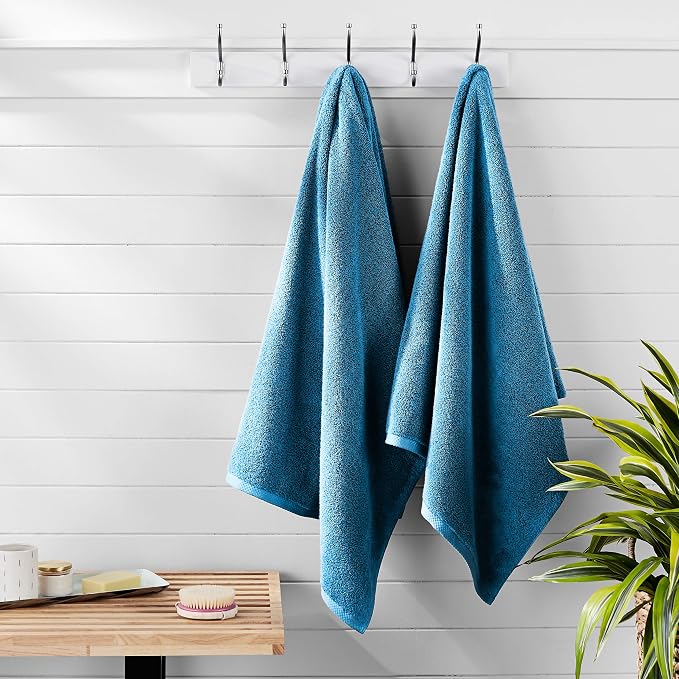 Amazon Basics 2-Piece Quick-Dry Oversize Bath Towel, 100% Cotton, 54" x 30", Lake Blue