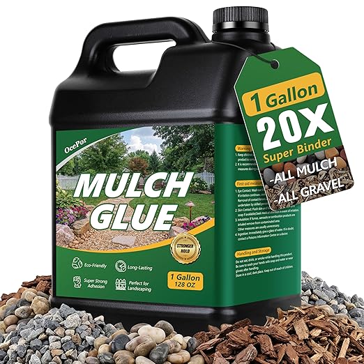 OcePor 1 Gallon Mulch Glue for Landscaping, Rock Glue for Landscaping, Mulch Glue Max for Gravel Binder Adhesive to Lock Down Pea Gravel, Stone, Rubber Mulch, Wood Chips in Place for Outdoor Landscape
