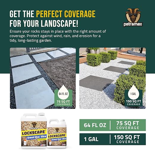 Lockscape Rock Glue for Landscaping | Gravel Glue Ultra Concentrated (1 Gallon) - Super Adhesive, Non-Toxic, Easy to Apply Dries Clear - Decomposed Granite Stabilizer with Extensive Coverage Pet Safe