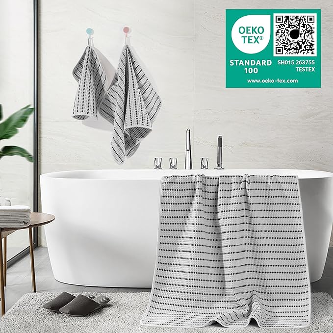 POLYTE 430 GSM Microfiber Quick Dry Lint Free Oversize Bath Towel Set, 6 Piece (Waffle Weave)