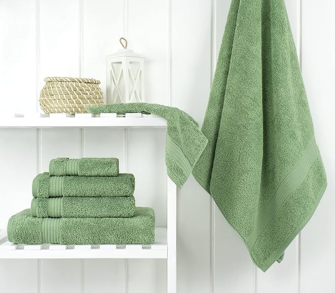 Cotton Paradise Towel Set of 6, 2 Bath Towels, 2 Hand Towels and 2 Washcloths Towels for Bathroom Sets, Green