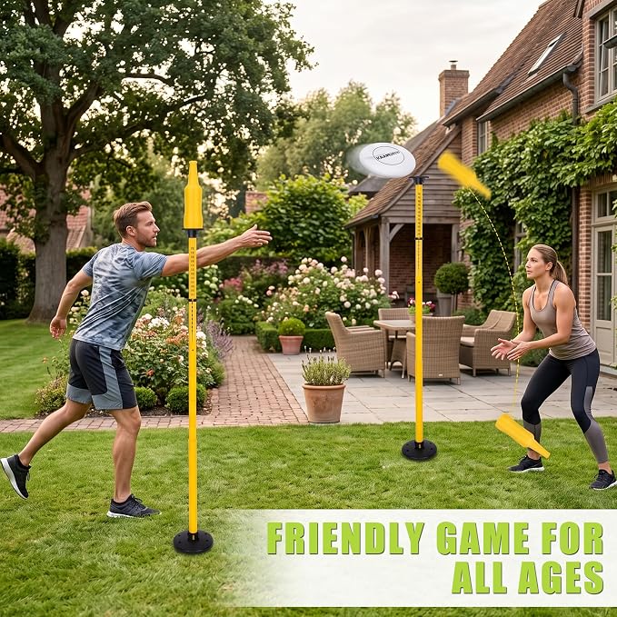Flying Disc Game Set with Height-Adjustable Poles & Score Tracker | Outdoor Bottle Toss Game for Beach, Lawn, Camping, Polish Horseshoes Set for Family & Friends Party Games