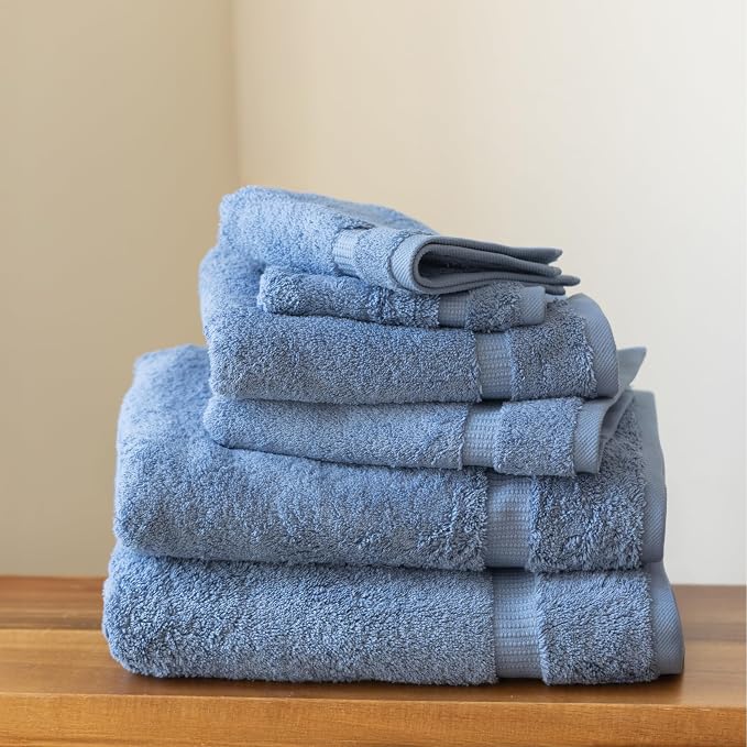 SALBAKOS 100% Turkish Cotton Bathroom Towel Set of 6-Piece, Blue | 630 Gsm Thick Super Soft Highly Absorbent 2 Bath + 2 Hand + 2 Washcloth Towels Sets, Giftable, Hotel Quality, Made in Turkey