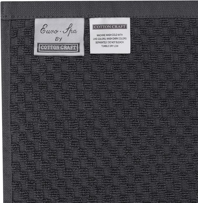 COTTON CRAFT Euro Spa Waffle Weave 6 Piece Towel Set - 100% Cotton - Charcoal