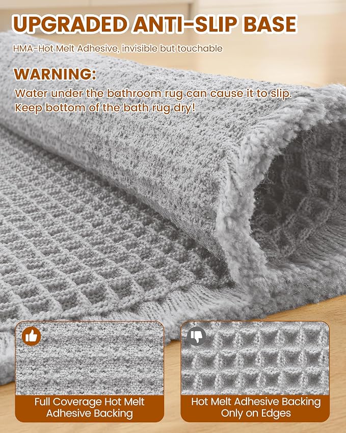 Smiry Waffle Bath Mat 30x20, Extra Soft Absorbent Bathroom Rugs, Non Slip Machine Washable Quick Dry Bath Rugs for Bathroom Floor, Tub, Shower, Home Decor Accessories, Light Grey