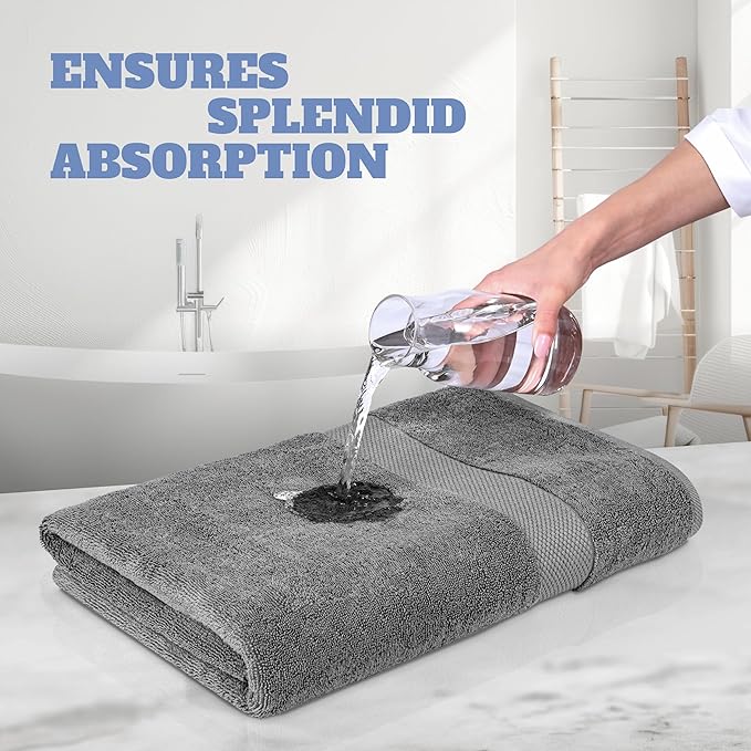 White Classic Light Gray Bath Towels 27x54 Inch, Cotton Towel Set for Bathroom, Hotel, Gym, Spa, Soft Extra Absorbent Quick Dry 4 Pack