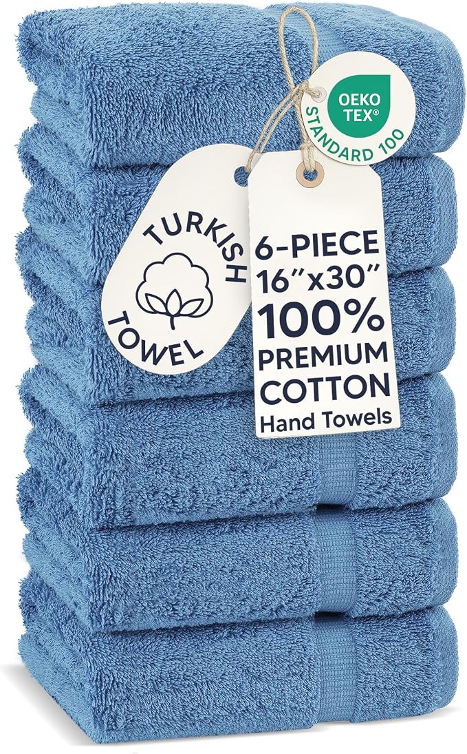 Chakir Turkish Linens | Hotel & Spa Quality 100% Cotton Premium Turkish Towels | Soft & Absorbent (6-Piece Hand Towels, Wedgewood)