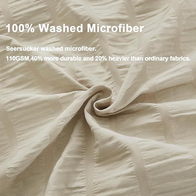 AveLom Beige Duvet Cover King Size, Textured Seersucker Duvet Cover Set, Soft Washed Microfiber with Zipper Closure and Corner Ties, 3 Pieces, 104" x 90" Duvet Cover & 2 Pillowcases