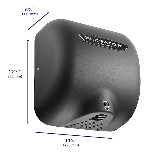 XLERATOR Hand Dryer, Excel Dryer XL-GR-1.1N Hand Dryer, Automatic, Surface-Mounted, Cast Cover, Textured Graphite Paint, 110-120V with Noise Reduction Nozzle