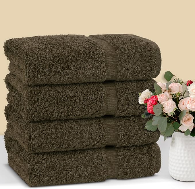 Chakir Turkish Linens 4 Piece Large Bath Towels, 100% Cotton Turkish Towels for Bathroom, Luxury Soft Absorbent Bath Towel Set, 27 x 54 Inches, Cocoa