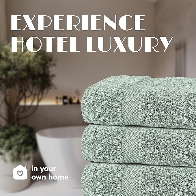 White Classic Green Bath Towels 27x54 Inch, Cotton Towel Set for Bathroom, Hotel, Gym, Spa, Soft Extra Absorbent Quick Dry 4 Pack