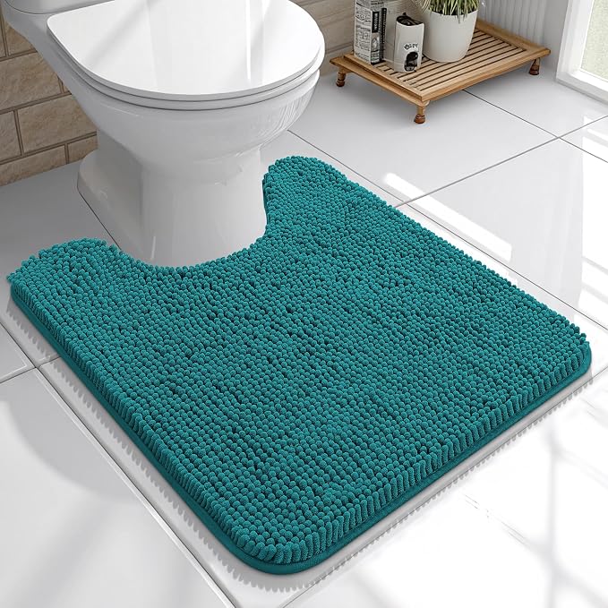 OLANLY Toilet Rugs U-Shaped 20x20, Extra Soft Absorbent Chenille Contour Bathroom Rugs for Toilet, Dry Quickly, Machine Washable, Non-Slip Bath Mat, Deep Lake