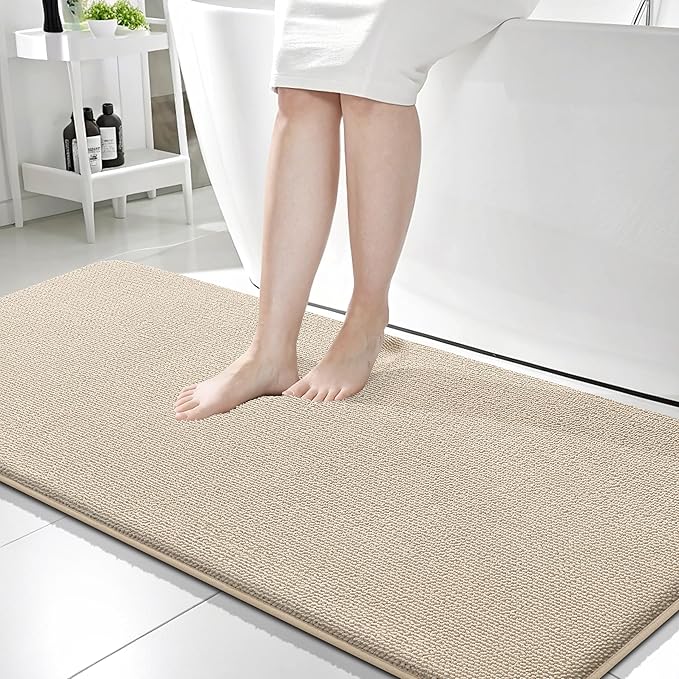 OLANLY Memory Foam Bathroom Runner Rugs 59x24, Absorbent Long Mat, Beige | Soft Quick Dry Bath Mat Rugs, Non-Slip, Machine Washable Mat for Bathroom Floor, Tub and Shower, Home Decor Accessories