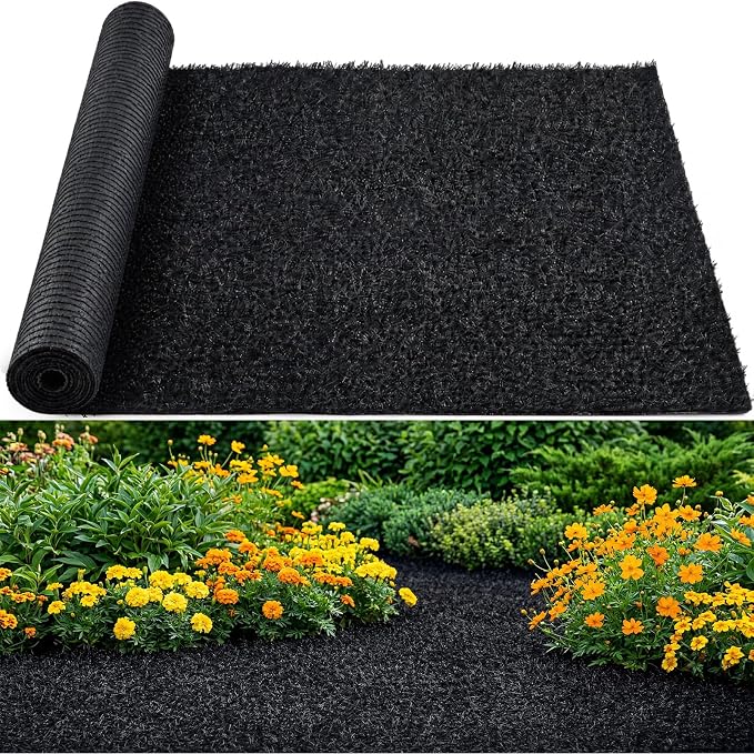Nuanchu 2 x 10 ft Recycled Rubber Walkway, Black Rubber Mulch Mat Roll for Landscaping Outdoor, Imitation Grass Design Natural Looking Mulch Solution for Garden Pathway, Barrier & Edging Border