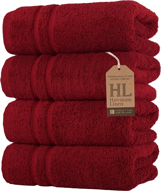 Hawmam Linen Red Hand Towels 4 Pack Turkish Cotton Premium Quality Soft and Absorbent Small Towels for Bathroom