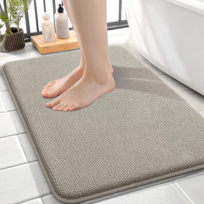 OLANLY Memory Foam Small Bathroom Rug 24x16, Absorbent Bath Mat, Warm Taupe | Soft Quick Dry Bath Mat Rugs, Non-Slip, Machine Washable Mat for Bathroom Floor, Tub and Shower, Home Decor Accessories