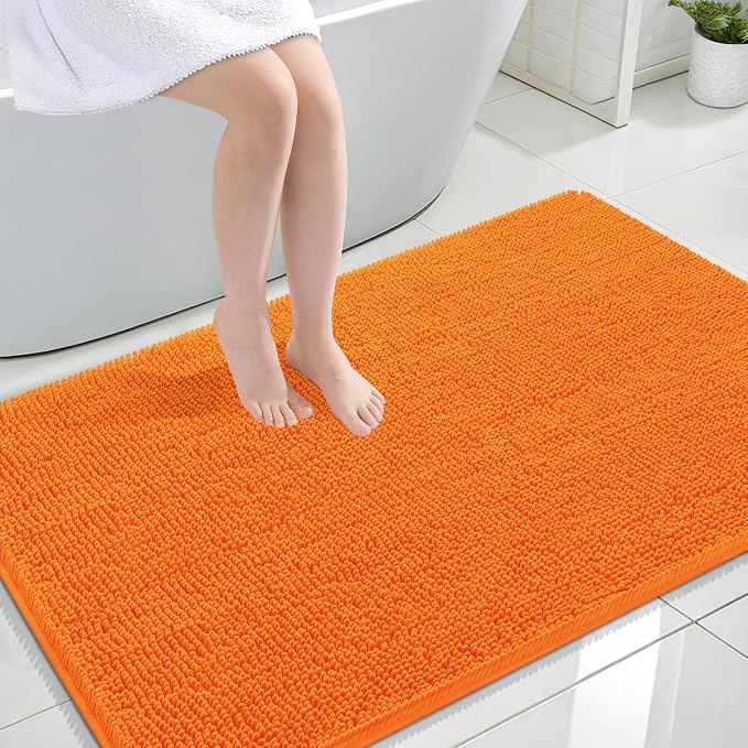 OLANLY Large Bathroom Rugs 47x32, Extra Soft Absorbent Chenille Bath Rugs, Rubber Backing Quick Dry, Machine Washable Bath Mats for Bathroom Floor, Tub and Shower, Home Decor Accessories, Orange