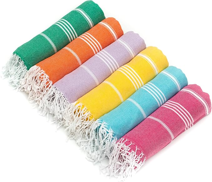 HAVLULAND Turkish Beach Towel, Oversized 72x40, Turkish Cotton, Set of 6 | Sand Free, Quick-Dry, Absorbent Bath Towel, Lightweight Blanket & Compact for Travel, Beach, Pool, Gym, Spa