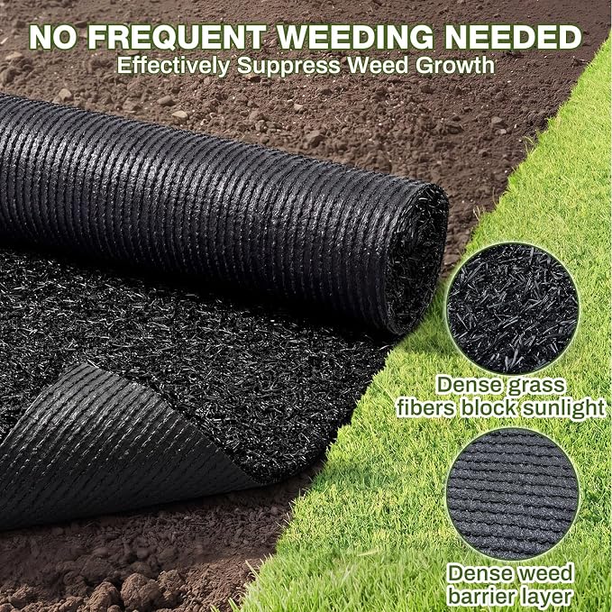 Nuanchu 2 x 10 ft Recycled Rubber Walkway, Black Rubber Mulch Mat Roll for Landscaping Outdoor, Imitation Grass Design Natural Looking Mulch Solution for Garden Pathway, Barrier & Edging Border