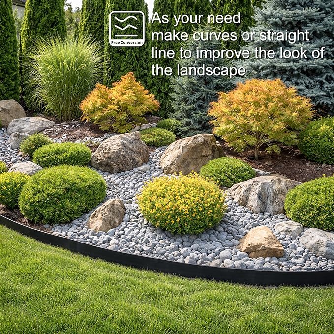 Landscape Edging Border 3 Inch Tall 175Ft with 180Pcs 8 Gauge Metal Spikes, Plastic Garden Edging Border Garden Fence Border Lawn Edging for Landscaping, Flower Bed, Tree Ring, Pathway