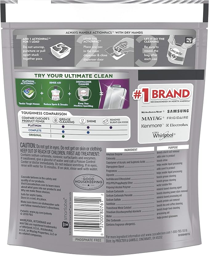 Cascade Platinum ActionPacs Dishwasher Detergent Lemon Scent, 21 ct (Pack of 5)
