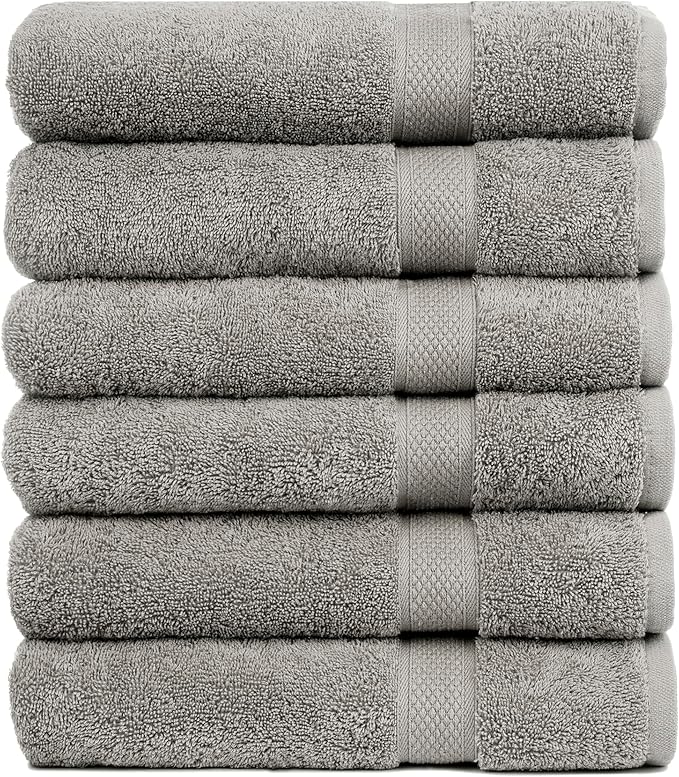 Pleasant Home Bath Towels Set of 6 (24” x 50”) 100% Cotton, 515 GSM | Lightweight, Soft & Highly Absorbent Luxury Towels for Bathroom | for Gym, Pool & Spa | 6 Pack, Gray