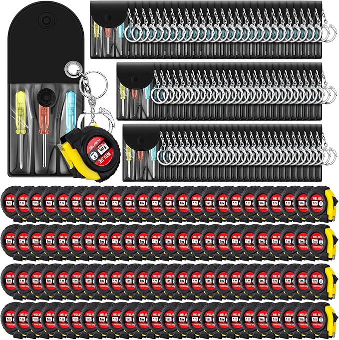 Jutom 168 Pcs Mini Tape Measure Keychain Bulk Mini Screwdriver Keychain Set Adult Tool Party Prize for Father's Men Gifts
