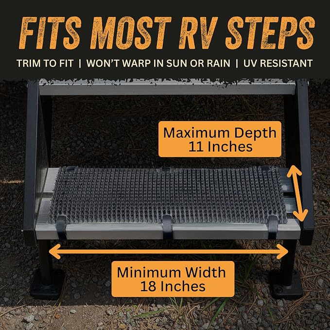 TrailScrubber RV Step Covers for RV Steps & Trailer Stairs | Bristle Boot Brush Scrubber Cleans Dirt, Mud & Snow from Shoes | Non-Slip Boot Cleaner for Camper Step Covers