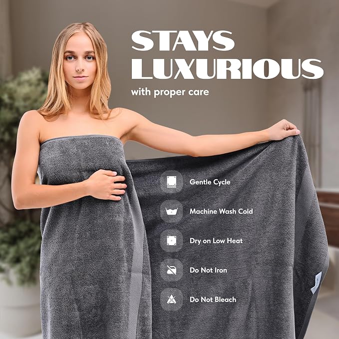 White Classic Luxury Soft Bath Sheet Towels - 650 GSM Cotton Luxury Bath Towels Extra Large 35x70 | Highly Absorbent and Quick Dry | Hotel Quality Extra Large Bath Towels Oversized, Dark Grey, 2 Pack