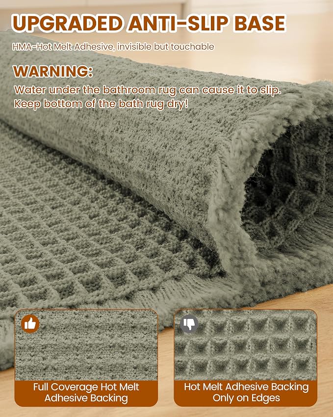 Smiry Waffle Bath Mat 60x24, Extra Soft Absorbent Bathroom Rugs, Non Slip Machine Washable Quick Dry Bath Rugs for Bathroom Floor, Tub, Shower, Home Decor Accessories, Green
