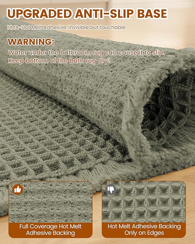 Smiry Waffle Bath Mat 30x20, Extra Soft Absorbent Bathroom Rugs, Non Slip Machine Washable Quick Dry Bath Rugs for Bathroom Floor, Tub, Shower, Home Decor Accessories, Green