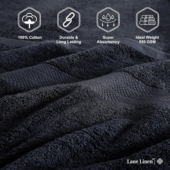 LANE LINEN Large Bath Sheets Absorbent Quick Dry 100% Cotton 4 Pack - Black | Large Bath Sheets - Classic Terry Weave, Densely Woven, Coordinated Colors, Everyday Durability, OEKO-TEX Certified