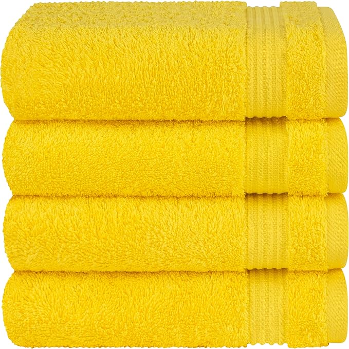 Cotton Paradise 100% Cotton Turkish Towel Set, Soft Absorbent Quick Dry, 4 Piece Hand Towel Set, Yellow