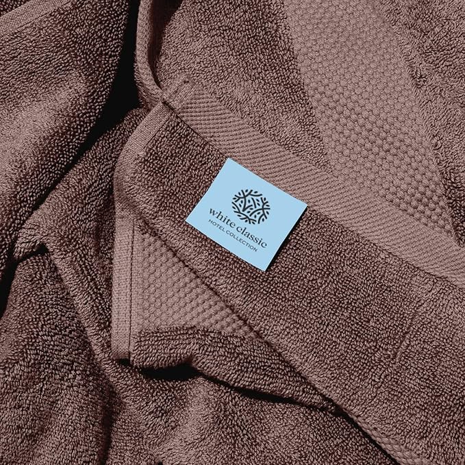 White Classic Luxury Bath Towels Set of 4 Large - 700 GSM Cotton Ultra Soft Bath Towels 27x54 | Highly Absorbent and Quick Dry | Hotel Towels for Bathroom Luxury, Plush Shower Towels, Brown