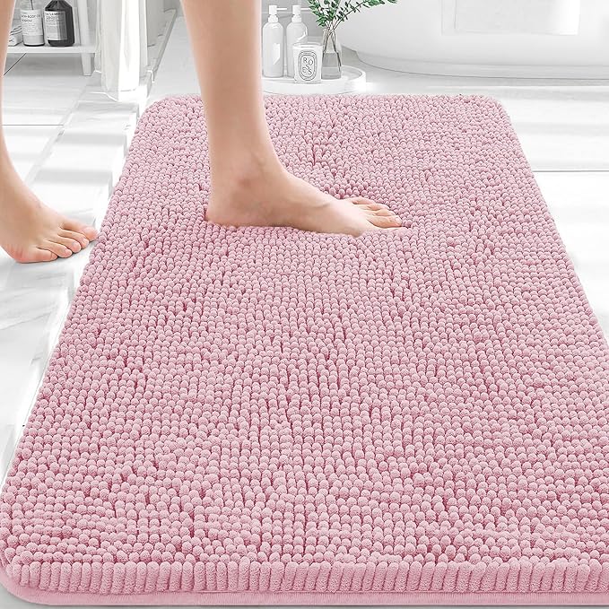 OLANLY Bathroom Rugs 32x20, Extra Soft Absorbent Chenille Bath Rugs, Rubber Backing Quick Dry, Machine Washable Bath Mats for Bathroom Floor, Tub and Shower, Home Decor Accessories, Dusty Rose