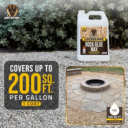 PetraMax Lockscape Rock Glue for Landscaping, 1 Gal (Made in USA) - 100% Permeable & Pet-Safe Landscape Adhesives for Stones & Pebbles - Ready to Spray Pea Gravel Binder & Mulch Glue for Landscaping