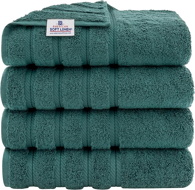 American Soft Linen 100% Cotton Luxury Turkish Towels, 4 PC Bath Towel Set | Soft Absorbent Quick Dry OEKO Tex Standard 100 Certificated Durable Machine Washable Breathable Premium Hotel Quality