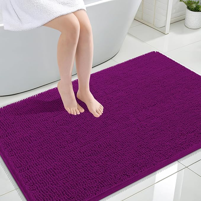 OLANLY Large Bathroom Rugs 47x32, Extra Soft Absorbent Chenille Bath Rugs, Rubber Backing Quick Dry, Machine Washable Bath Mats for Bathroom Floor, Tub and Shower, Home Decor Accessories, Purple