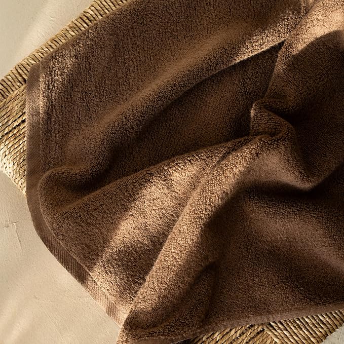 SALBAKOS 4-Piece 100% Turkish Cotton Bath Towels, 27x54 inch, Chocolate | Standard Size, 630 Gsm Thick Super Soft Highly Absorbent Quick-Dry Bathroom Towel, Premium Hotel & Spa Quality Made in Turkey