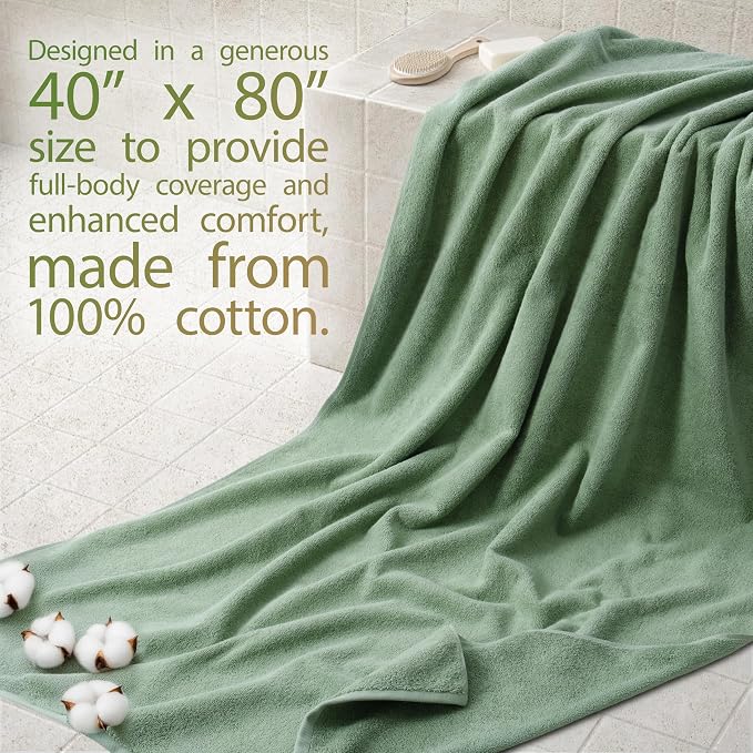 Cotton Paradise 100% Cotton Turkish Towel, Soft Absorbent Quick Dry, 40x80 Oversized Bath Sheet Towel, Sage Green