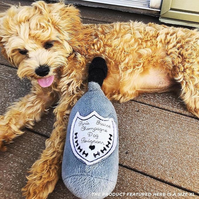 Haute Diggity Dog Champagne Dog Perignonn, Plush Designer Dog Toys with Interactive Squeaker, Stimulating Pet Enrichment, Machine-Washable & Safe Materials for All Breeds, Size XL